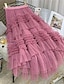 cheap Plain Skirts-Women&#039;s Loose Skirt Midi Tulle Black White Almond Pink Skirts Pleated Ruffle Fashion Casual Street Daily S M L