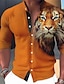 cheap Men&#039;s Printed Shirts-Men&#039;s Shirt Linen Shirt Animal Tiger Graphic Prints Stand Collar Blue-Green Red Blue Orange Green Outdoor Street Long Sleeve Print Clothing Apparel Linen Fashion Streetwear Designer Casual
