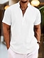 cheap Cotton Linen Shirt-Men&#039;s Shirt Linen Shirt Popover Shirt Summer Shirt Beach Shirt Black White Pink Short Sleeve Plain Henley Summer Casual Daily Clothing Apparel