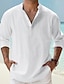 رخيصةأون قميص قطن كتان-رجالي قميص كتان قميص بوبوفر قميص غير رسمي قميص الشاطئ أسود أبيض وردي بلاشيهغ كم طويل سهل هينلي للربيع والصيف ستايل هاواي مناسب للعطلات ملابس