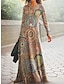 abordables Robes à motifs-Femme Coton Robe Trapèze Floral Imprimer Col Ras du Cou Robe longue maxi du quotidien Vacances manche longue Eté Printemps
