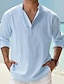cheap Cotton Linen Shirt-Men&#039;s Linen Shirt Popover Shirt Casual Shirt Beach Shirt Black White Pink Long Sleeve Plain Henley Spring &amp; Summer Hawaiian Holiday Clothing Apparel