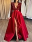 ieftine Rochii de Seară-rochie de seară în formă de a rochie roșie verde rochie formală neagră marime mare trenă curte de nuntă cu jumătate de mânecă cu decolteu în V satin cu fante din paiete 2024