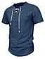 cheap Men&#039;s Denim Shirts-Men&#039;s Shirt Casual Shirt Summer Shirt Beach Shirt Jeans Shirt Blue Dark Blue Light Blue Short Sleeve Plain V Neck Daily Vacation Drawstring Clothing Apparel Fashion Casual Comfortable