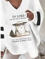 billige Hættetrøjer og sweatshirts til kvinder-Dame T-shirt Kat Bogstaver Daglig Weekend Trykt mønster Hvid Langærmet Daglig Basale V-hals Efterår vinter