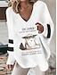 cheap Women&#039;s Hoodies &amp; Sweatshirts-Women&#039;s T shirt Tee Cat Letter Daily Weekend Print White Long Sleeve Daily Basic V Neck Fall &amp; Winter