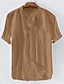 billige Linskjorte i bomull-Men&#039;s Linen Shirt Summer Shirt Beach Shirt Black White Khaki Short Sleeve Plain Standing Collar Daily Hawaiian Clothing Apparel Patchwork