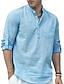 preiswerte Baumwoll-Leinenhemd-Herren leinenhemd Hemd aus Baumwollleinen Sommerhemd Strandhemd Schwarz Weiß Blau Langarm Glatt Ständer Frühling Sommer Hawaiianisch Festtage Bekleidung Grundlegend