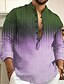 cheap Men&#039;s Casual Shirts-Men&#039;s Shirt Linen Shirt Gradient Striped Graphic Prints Stand Collar Blue Purple Green Khaki Gray Outdoor Street Long Sleeve Print Clothing Apparel Linen Fashion Streetwear Designer Casual