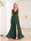 cheap Evening Dresses-A-Line Wedding Guest Dress Black Tie Party Wear Floor Length Sleeveless V Neck Spandex V Back with Glitter Slit 2024
