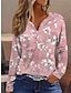 cheap Women&#039;s T-shirts-Women&#039;s T shirt Tee Henley Shirt Floral Holiday Weekend Pink Red Blue Button Print Long Sleeve Elegant Fashion Daily V Neck Regular Fit Fall &amp; Winter