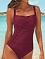 cheap One-piece swimsuits-Women&#039;s Swimwear One Piece Monokini Bathing Suits Normal Swimsuit Ruched Tummy Control Slim Solid Color Black Wine Navy Blue Fuchsia Brown Padded Strap Bathing Suits Sports Active Vacation