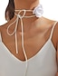 billiga Halsband och hängen-1 st satin choker halsband för kvinnors bröllop julfest kväll läder blommig blomma