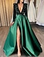 billige Aftenkjoler-a-line aftenkjole rød grønn kjole formell svart kjole pluss størrelse bryllupsbanetog halvermet v-hals sateng med paljettspalt 2024