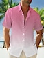 baratos camisa de botão masculina-Homens Camisa Social camisa de botão Camisa casual camisa de verão camisa de praia Rosa Azul Marinha Azul Manga Curta Gradiente Lapela Verão Casual Diário Roupa