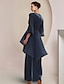cheap Mother of the Bride Pantsuits-Two Piece Jumpsuit / Pantsuit Mother of the Bride Dress Formal Wedding Guest Elegant High Low V Neck Floor Length Chiffon 3/4 Length Sleeve with Ruched Crystal Brooch 2024