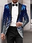 abordables chaqueta-Blazer de fiesta con lentejuelas para hombre, chaqueta retro brillante disco de los años 70, color liso, botonadura única, un botón, negro, plateado, amarillo, azul, 2024