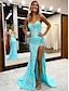 cheap Prom Dresses-Mermaid / Trumpet Prom Dresses High Split Dress Formal Wedding Party Court Train Sleeveless V Neck Sequined with Slit Appliques 2024