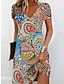 halpa Kuvioidut mekot-Naisten Rento mekko Painettu V kaula-aukko Mini mekko Päivittäin Loma Lyhythihainen Kesä Kevät
