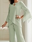 cheap Mother of the Bride Dresses-Two Piece Jumpsuit / Pantsuit Mother of the Bride Dress Wedding Guest Elegant Simple Scoop Neck Ankle Length Chiffon Long Sleeve with Buttons Solid Color 2024