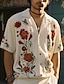 baratos camisas masculinas de acampamento-Homens Camisa Social Floral Estampas Abstratas colar cubano Branco Amarelo Vinho Vermelho Ao ar livre Casual Manga Curta Imprimir Roupa Esportes Moda Roupa de rua Designer