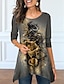 cheap Women&#039;s T-shirts-Women&#039;s T shirt Tee Floral Print Flowing tunic Holiday Weekend Daily Basic Long Sleeve Round Neck Gray Fall &amp; Winter