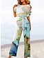 cheap Graphic Jumpsuit-Women&#039;s Jumpsuit Belted Gradient Crew Neck Elegant Wedding Party Wide Leg Regular Fit Short Sleeve Batwing Sleeve Light Green Pink S M L Summer