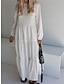 cheap Design Cotton &amp; Linen Dresses-Women&#039;s White Dress Casual Dress Cotton Linen Dress Maxi long Dress Ruched Ruffle Casual Daily Vacation Crew Neck Long Sleeve Summer Spring Fall Black White Plain