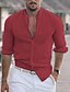 cheap Men&#039;s Casual Shirts-Men&#039;s Linen Shirt Long Sleeve Shirt White Black Blue Collar Band Solid Color Street Daily Tops Lightweight Casual Fashion Comfortable