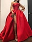 cheap Evening Dresses-Ball Gown A-Line Evening Gown Party Dress Red Green Dress Wedding Guest Prom Floor Length Short Sleeve Halter Neck Belt / Sash Satin Backless V Back with Pleats Ruched Appliques 2024