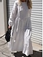 Χαμηλού Κόστους σχέδιο βαμβακερά &amp; λινά φορέματα-Γυναικεία Λευκό φόρεμα Καθημερινό φόρεμα Φόρεμα από βαμβακερό λινό Μακρύ φόρεμα Σουρωτά Με Βολάν Καθημερινό Καθημερινά Διακοπές Στρογγυλή Ψηλή Λαιμόκοψη Μακρυμάνικο Καλοκαίρι Άνοιξη Φθινόπωρο