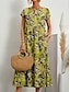 Χαμηλού Κόστους στάμπα βαμβακερά &amp; λινά φορέματα-Γυναικεία Καθημερινό φόρεμα Βαμβακερό καλοκαιρινό φόρεμα Μίντι φόρεμα Λινό Τσέπη Στάμπα Καθημερινό Καθημερινά Διακοπές Στρογγυλή Ψηλή Λαιμόκοψη Κοντομάνικο Καλοκαίρι Άνοιξη Μαύρο Κίτρινο