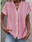 billige Bluser og trøjer til kvinder-Dame Skjorte Bluse Stribet Knap Trykt mønster Afslappet Basale Kortærmet V-hals Rød