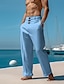 tanie lniane spodnie-Męskie Lniane spodnie Spodnie Letnie spodnie Spodnie plażowe Przednia kieszeń Prosta noga Równina Komfort Oddychający Codzienny Święto Moda Podstawowy Czarny Biały