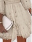 ieftine proiectează rochii din bumbac și in-Pentru femei Rochie albă Rochie de dantela Rochie din in bumbac Rochie Mini Bumbac Bufantă Capsă Casual Zilnic Vacanță În V Lungime Manșon 3/4 Vară Primăvară Alb Caisă