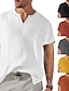 رخيصةأون قمصان رجالية عادية-رجالي قميص غير رسمي قميص صيفي أسود أبيض أصفر كم قصير سهل V رقبة للربيع والصيف ستايل هاواي مناسب للعطلات ملابس