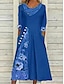 Χαμηλού Κόστους Print Φορέματα-Γυναικεία Φλοράλ Κουμπί Τσέπη Λαιμόκοψη V Μίντι φόρεμα Καθημερινά Διακοπές Μισό μανίκι Καλοκαίρι Άνοιξη