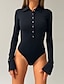 voordelige Bodysuits-Dames bodysuit nappi Effen Kleur Overhemdkraag Streetwear Huis Straat Normale pasvorm Lange mouw Zwart Bruin Wit S M L Lente