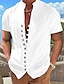 tanie Koszule bawełniane i lniane-Męskie lniana koszula Letnia koszula Koszula plażowa Czarny Biały Rumiany róż Krótki rękaw Równina Kołnierz stawiany Wiosna i lato Hawajskie Święto Odzież Podstawowy