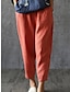 ieftine pantaloni de damă din bumbac din pânză-Pentru femei Pantaloni de in Amestec de Lână / Bumbac Simplu Roșu portocaliu Negru Modă Talie medie Lungime totală Zilnic Purtare Zilnică Vară Primăvară