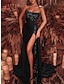 Χαμηλού Κόστους Βραδινά Φορέματα-θηκάρι μαύρο φόρεμα βραδινό φόρεμα σε στυλ διασημοτήτων επίσημο δικαστήριο τρένο αμάνικο στράπλες με παγιέτες με σκίσιμο από παγιέτες 2024
