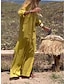 Χαμηλού Κόστους σχέδιο βαμβακερά &amp; λινά φορέματα-Γυναικεία Καθημερινό φόρεμα Φόρεμα από βαμβακερό λινό Μακρύ φόρεμα Κουμπί Τσέπη Κλασσικό Καθημερινά Διακοπές Λαιμόκοψη V 3/4 Μήκος Μανικιού Καλοκαίρι Άνοιξη Φθινόπωρο Κίτρινο Θαλασσί Σκέτο