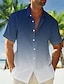رخيصةأون زر قميص الرجال-رجالي قميص زر حتى القميص قميص غير رسمي قميص صيفي قميص الشاطئ وردي بلاشيهغ أزرق البحرية أزرق كم قصير التدرج Lapel الصيف فضفاض مناسب للبس اليومي ملابس