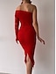 cheap Party Dresses-Women‘s Black Dress Cocktail Dress Party Dress Wedding Guest Dress Bodycon Midi Dress Red Long Sleeve Ruched Spring Fall Winter One Shoulder Party Birthday Evening Party Wedding Guest Slim