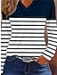 cheap Women&#039;s T-shirts-Women&#039;s T shirt Tee Striped Print Daily Weekend Basic Long Sleeve V Neck Navy Blue Fall &amp; Winter