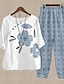 ieftine Costume din Două Piese-Pentru femei Cămașă Seturi de pantaloni Floral Concediu Sfârșit de săptămână Imprimeu Roz Îmbujorat Zilnic De Bază Rotund Toamna iarna
