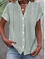 billige Bluser og trøjer til kvinder-Dame Skjorte Bluse Stribet Knap Trykt mønster Afslappet Basale Kortærmet V-hals Rød