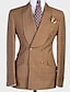 cheap Suits-Brown Men&#039;s Wedding Suits 2 Piece Plaid Checkered Tailored Fit Double Breasted Four-buttons 2024