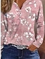 cheap Women&#039;s T-shirts-Women&#039;s Shirt Striped Button Daily Holiday Daily Casual Long Sleeve V Neck Pink Spring Fall