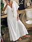 cheap Plain Dresses-Women&#039;s White Dress Maxi long Dress Lace Patchwork Daily Date Fashion Basic Split Neck Half Sleeve Black White Color